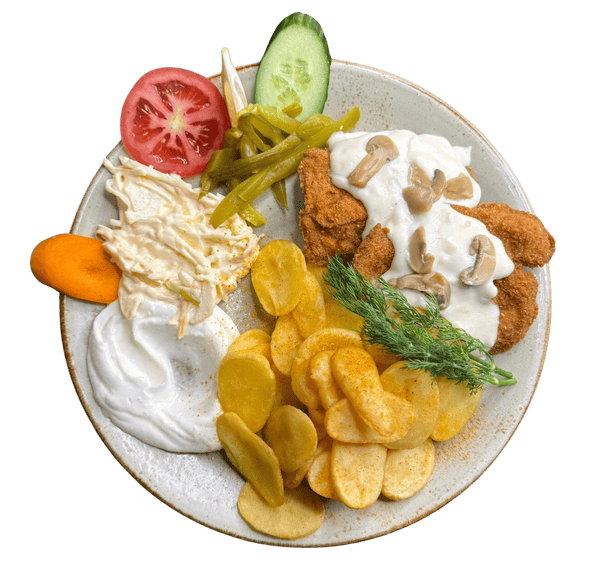 Assorted food platter with vegetables, chips, and fried items at Shisha Lounge Nijmegen.