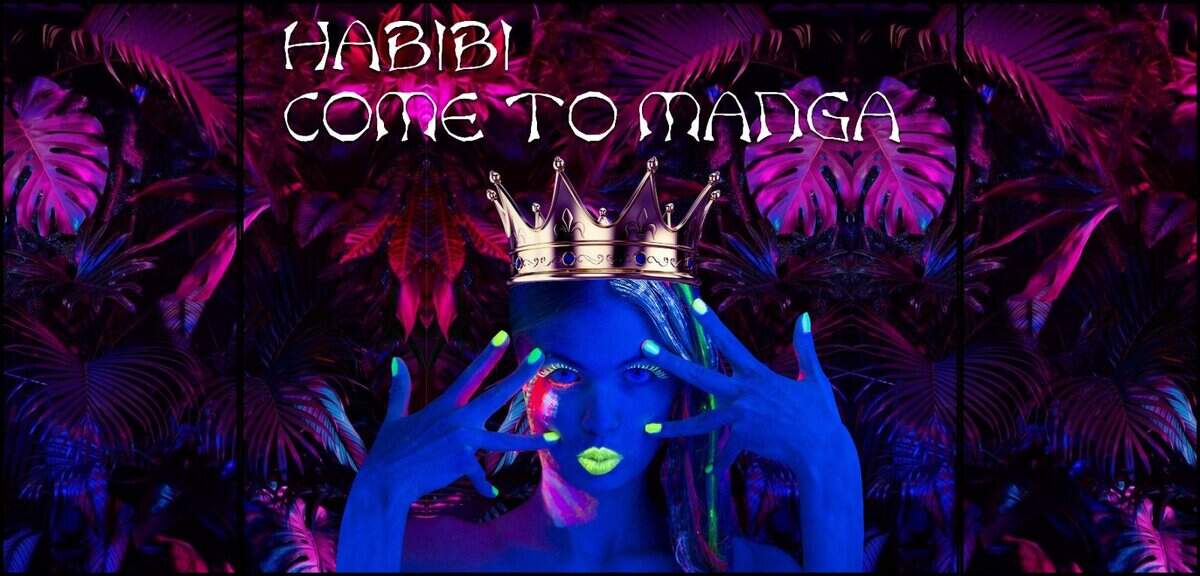 Shisha Lounge Nijmegen with vibrant neon decor and tropical plants.