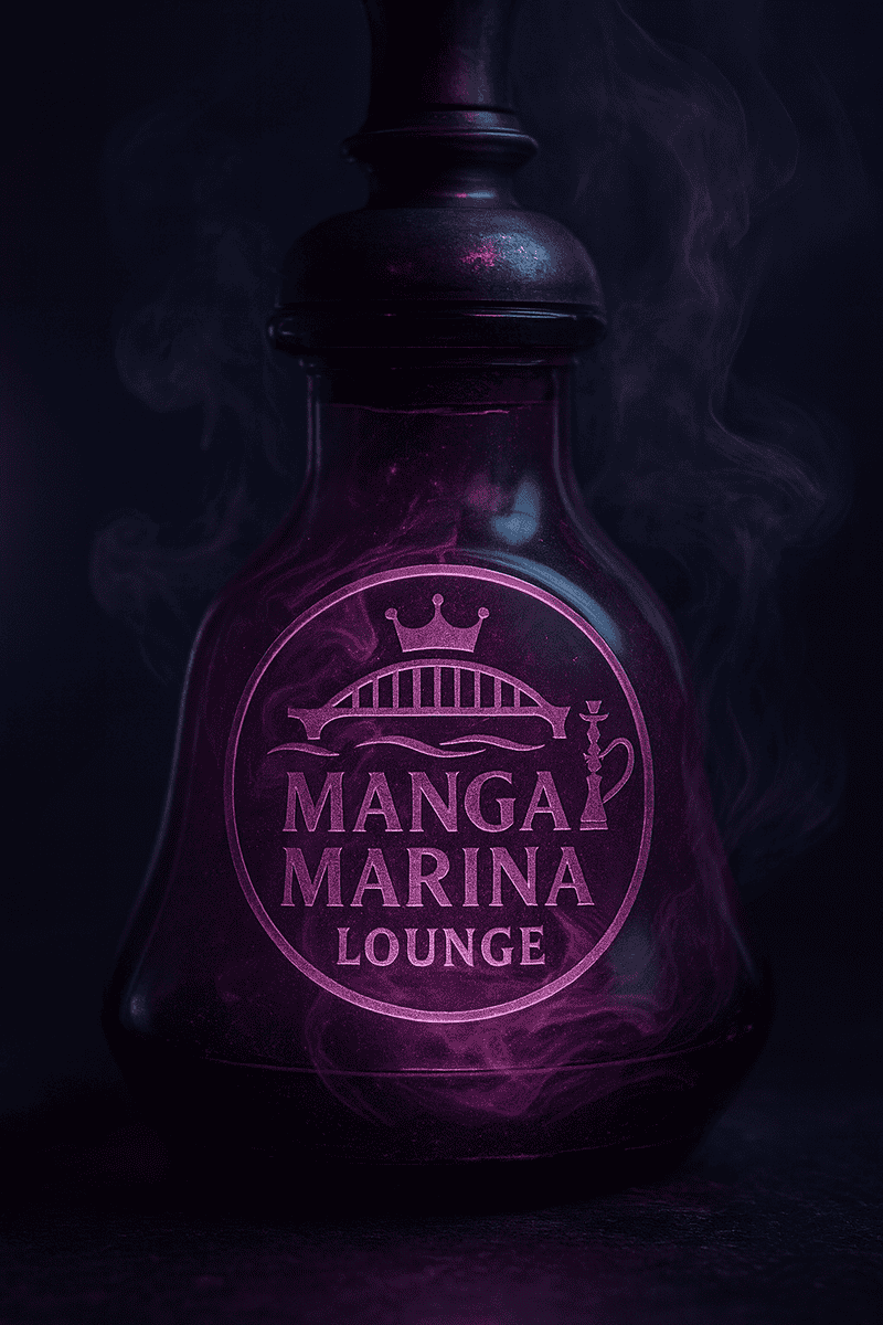 Shisha bottle with Manga Marina logo at Nijmegen lounge.